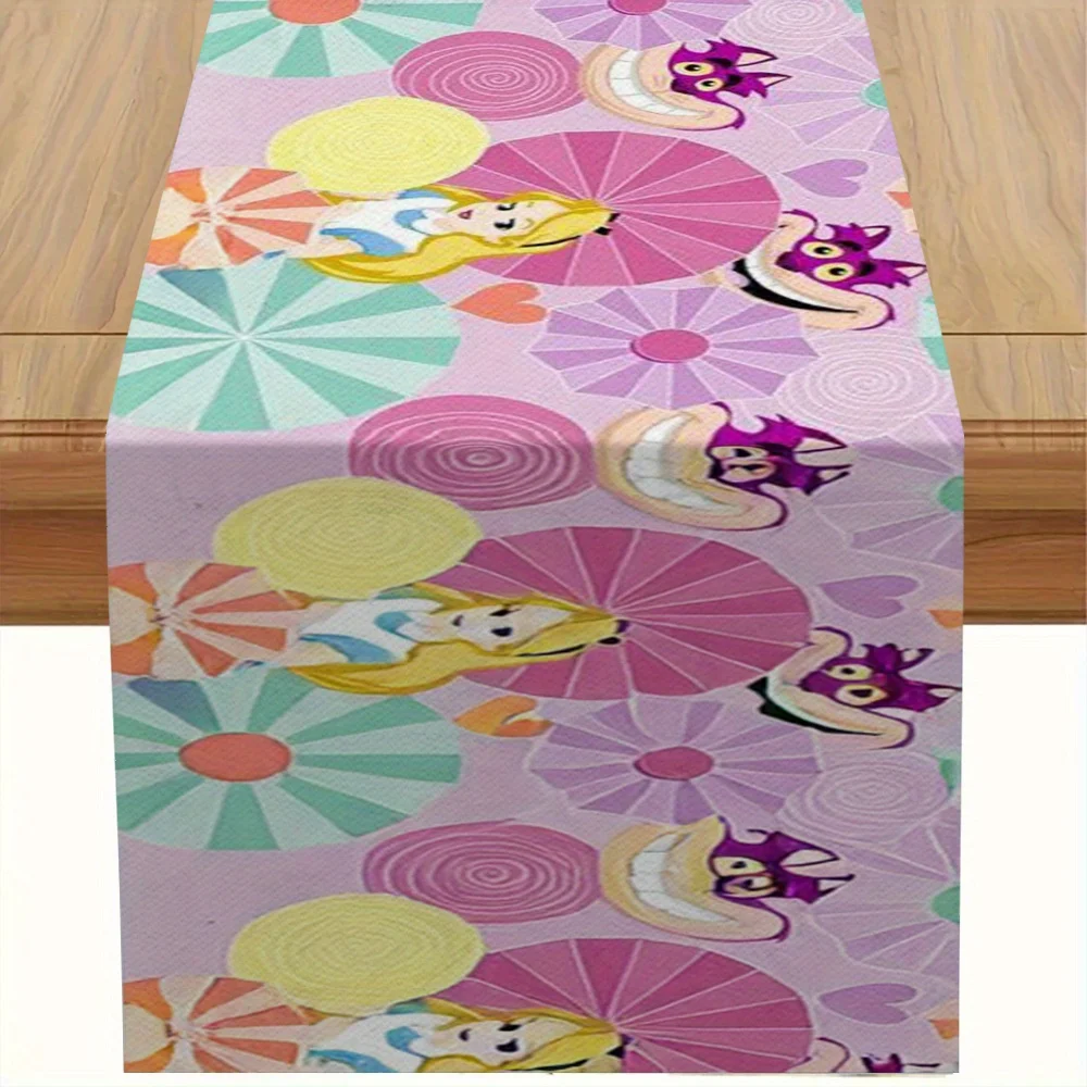 1 Piece of Disney Alice and the Wonderful Cat Printed Table Runner, Suitable for Cozy Family Dinners, Friend's Birthday Parties, and Perfect Gifts for Relatives and Friends during the New Year
