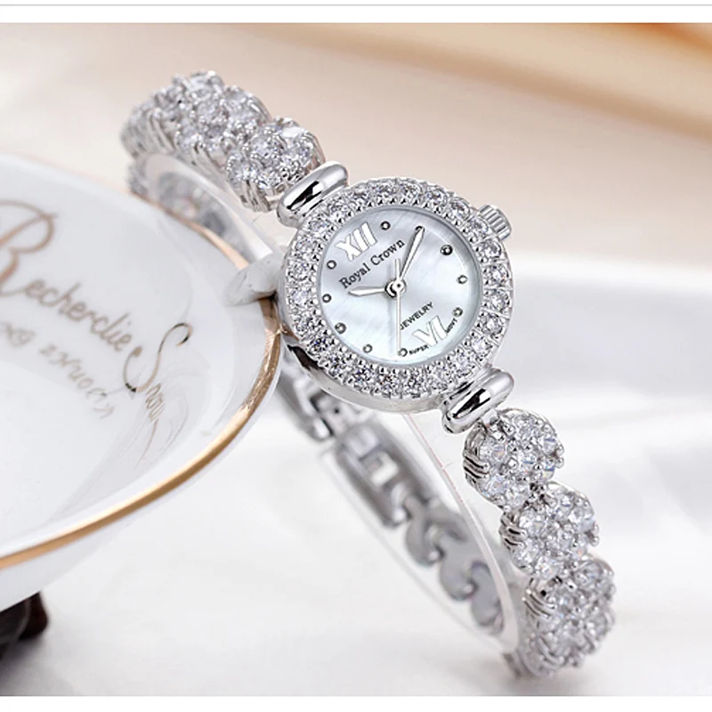 Women\'s Watch Japan Quartz Fashion Luxury Jewelry Crystal Hours Mother-of-pearl Bracelet Rhinestone Girl Gift Royal Crown Box