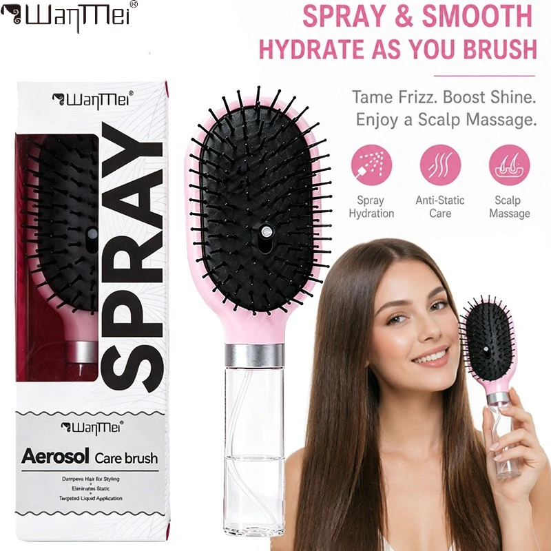 Refillable Spray Hair Brush Anti Static Air Cushion Massage Comb Portable Hydrating Water Spray Hair Styling Brush
