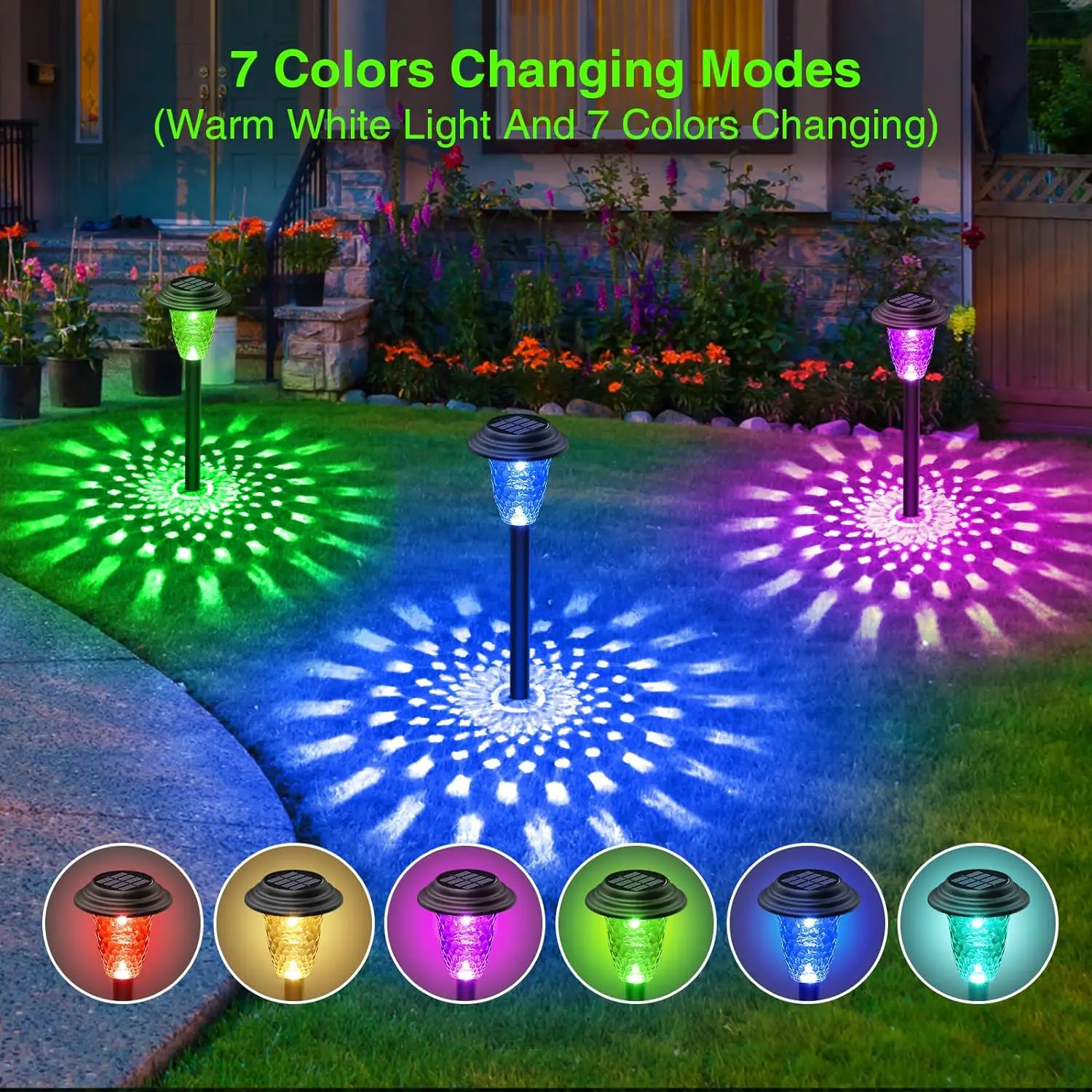 Solar Pathway Light Outdoor,Color Changing+Warm White Solar Garden Lights,Bright Solar Path Lights,for Outside Garden Decoration