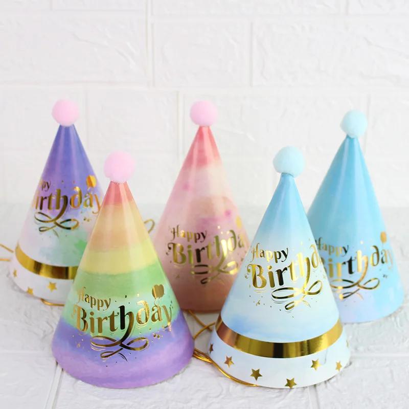 5PCS Paper Cone Birthday Hats Dress Up Girls Boys First Birthday Party Colorful Striped Hat Party Decorations Adult Kids