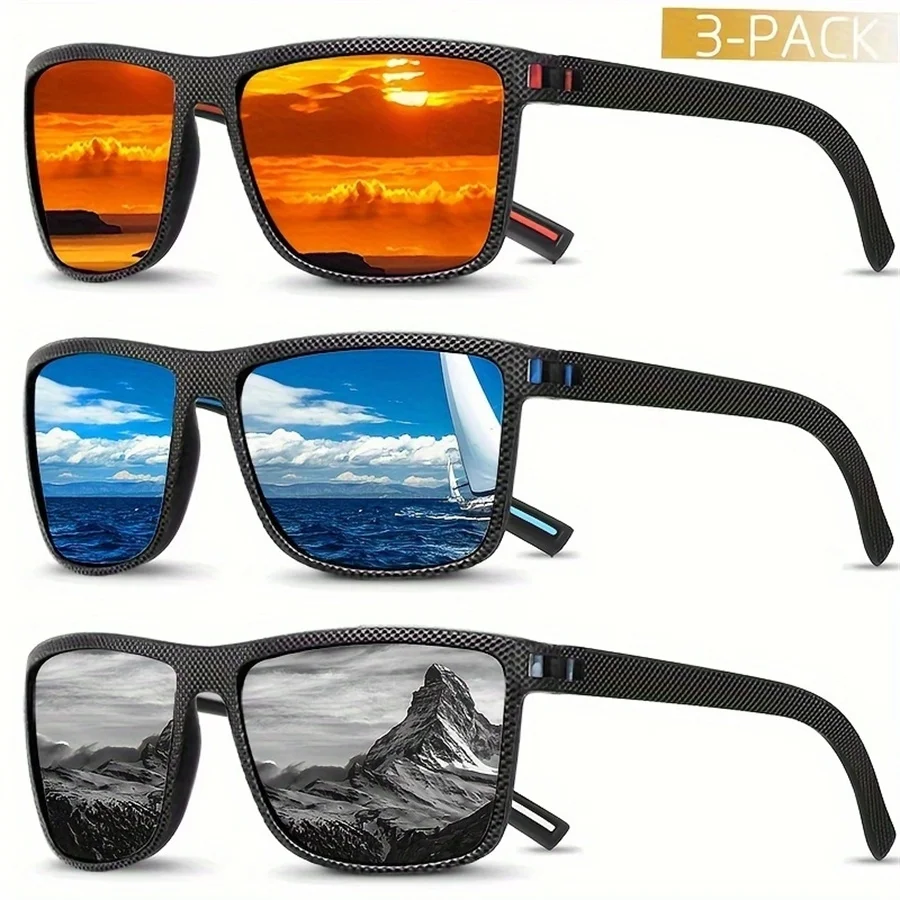 3PCS Vintage Mens Polarized Sunglasses Men Outdoor Sports Windproof Sand Classic Driving Fishing Sun Glasses UV400 Protection