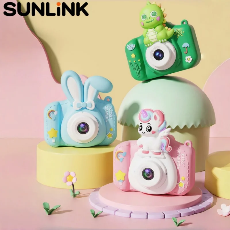 

Детская камера с двумя объективами (передний и задний), милый дизайн с единорогом, динозавром, кроликом, мини HD-камера, подарок на день рождения для девочек и мальчиков, 1 шт.
