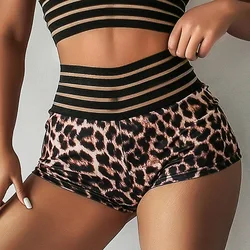 Pantalones cortos deportivos de cintura alta para mujer, Shorts sexys de leopardo para Pole Dance, realce de glúteos, Fitness, gimnasio informal, novedad de verano