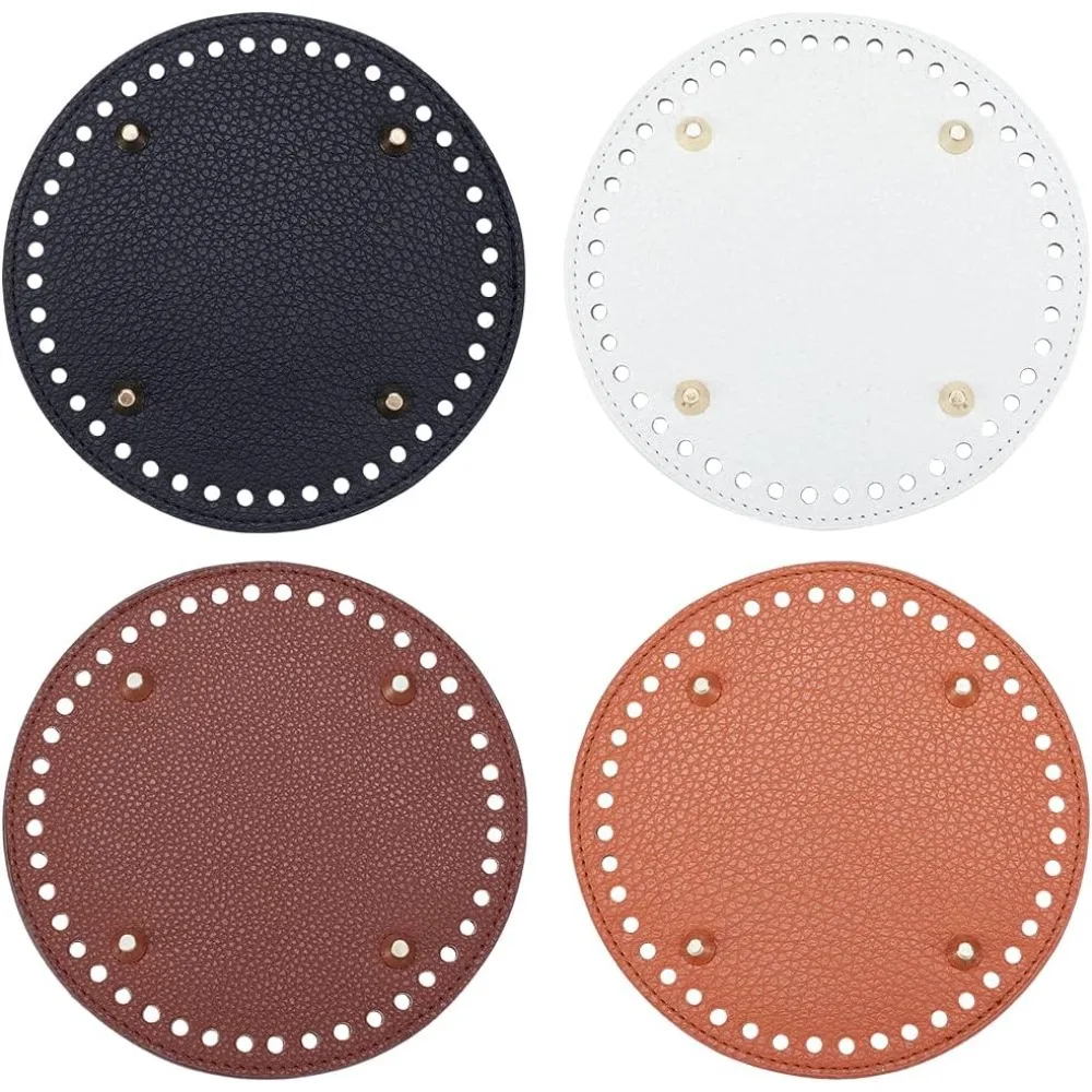 

4pcs Bag Bottom Base Pad 5.9" Crochet Bag Bottom 4 Colors PU Leather Bag Base with Holes Round Crochet Bags Nail Bottom