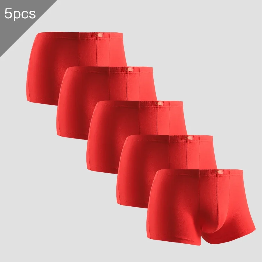 5PCS Bright red underpants, men's flat slits, zodiac year is the Year of the Tiger, four-cornered shorts, wedding gift, lucky