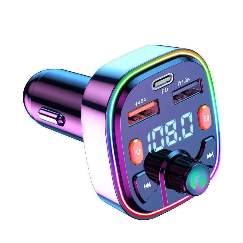 Car Charger Bluetooth FM Transmitter For Car Stereo Colorful RGB Light Audio Receiver Triple Port PD Fast Charger Boost Player