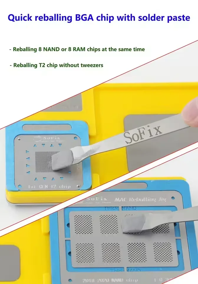 Sofix S-302 BGA Reballing Jig with Stencils for PMU WIFI ISL TPS Charging Chips Repair Use RAM/NAND/T2 Soldering Steel Mesh Kit