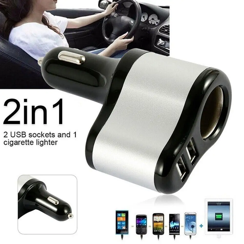 Cargador de coche 2 en 1, enchufe para encendedor de cigarrillos, puerto USB Dual, carga rápida para enchufe de coche iPhone Q7P3