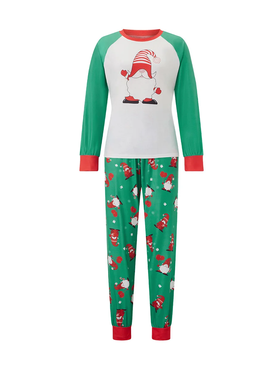 Women’s Two Piece Christmas Pajamas Winter Warm Long Sleeve Gnome Print Tops and Pants Set Loungewear