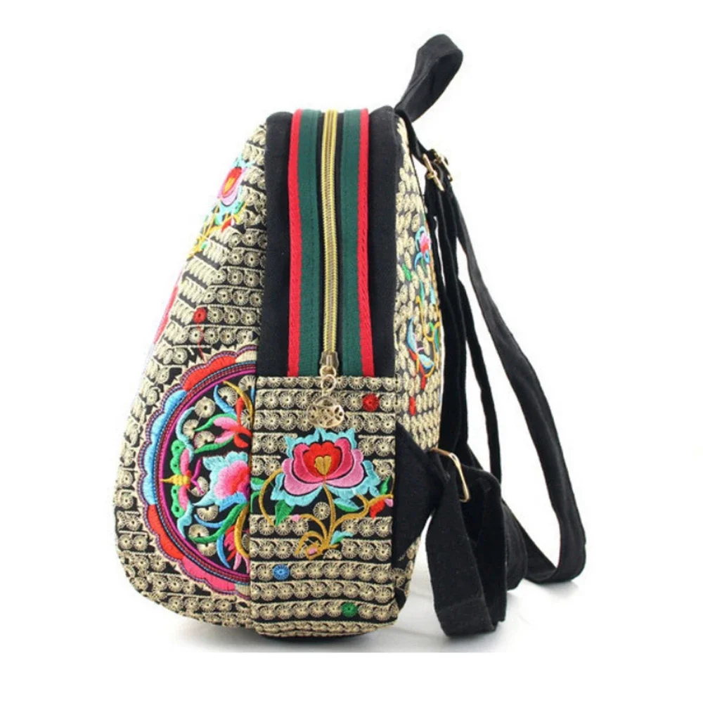 Floral Embroidered Casual Canvas Women Backpacks Girls Ethnic Schoolbags Ladies Vintage Rucksack  Shopping Backpacks for Women