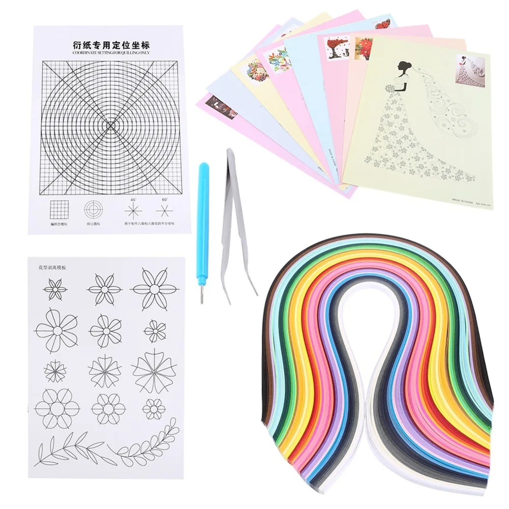 Juego de creación de quilling DIY 6 en 1, 6 piezas, tiras de quilling, kit de quilling de papel de 50 colores, bolígrafo de quilling ranurado, herramienta de quilling de papel