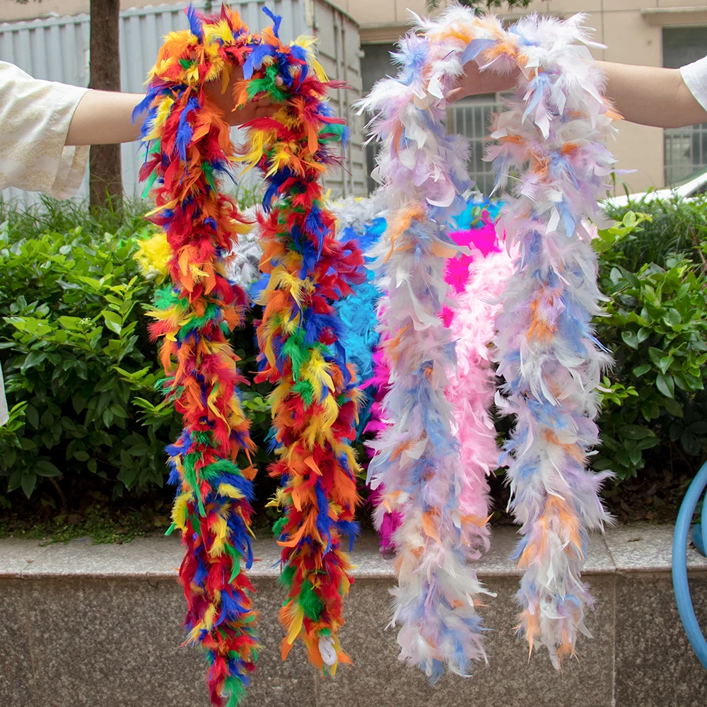 90g 2M Colorful Marabou Turkey Feather Boa Shawl for Stage Performance Handicraft Decorative Fluffy Rooster Plumes Accessory