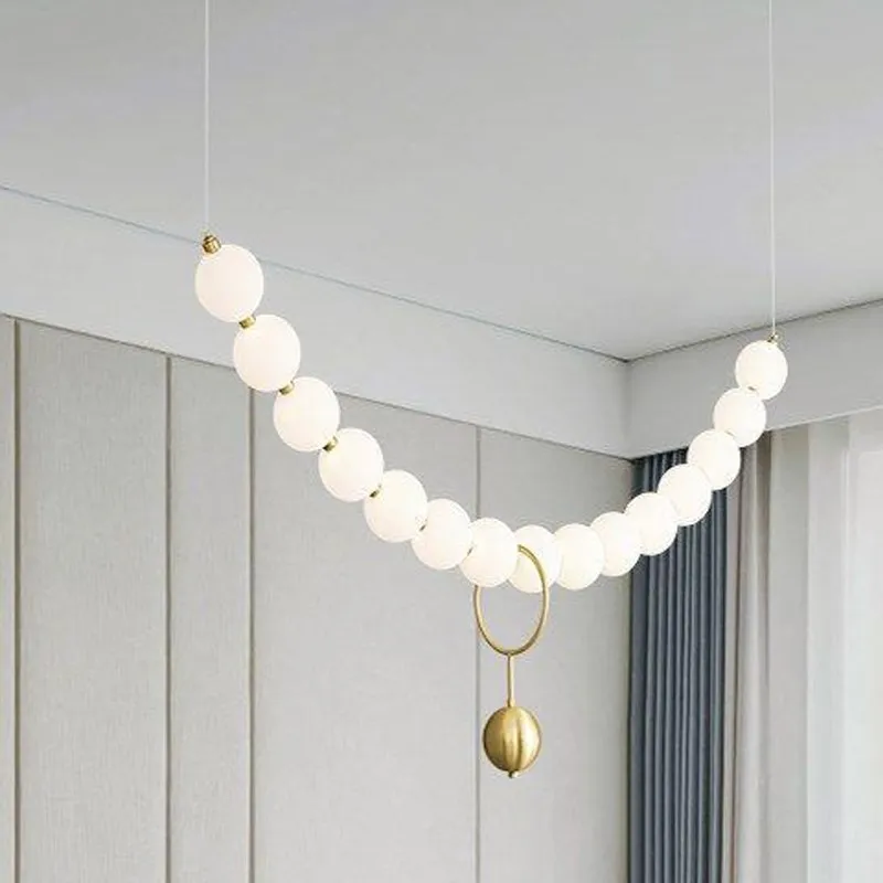 Nordic LED Pendant Light Warm Light Iron String Acrylic Pearl Gold Interior Decor Lamp Living Room Dining Room Bedroom Fixtures