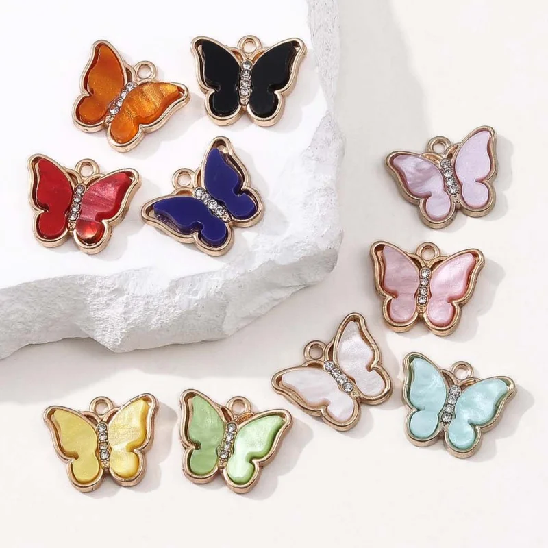 10pcs 10 Colors 18x15mm Cute Enamel Butterfly Charms Garden Pendant Animal Gifts Fit Handmade Jewelry Making Finding Supplies
