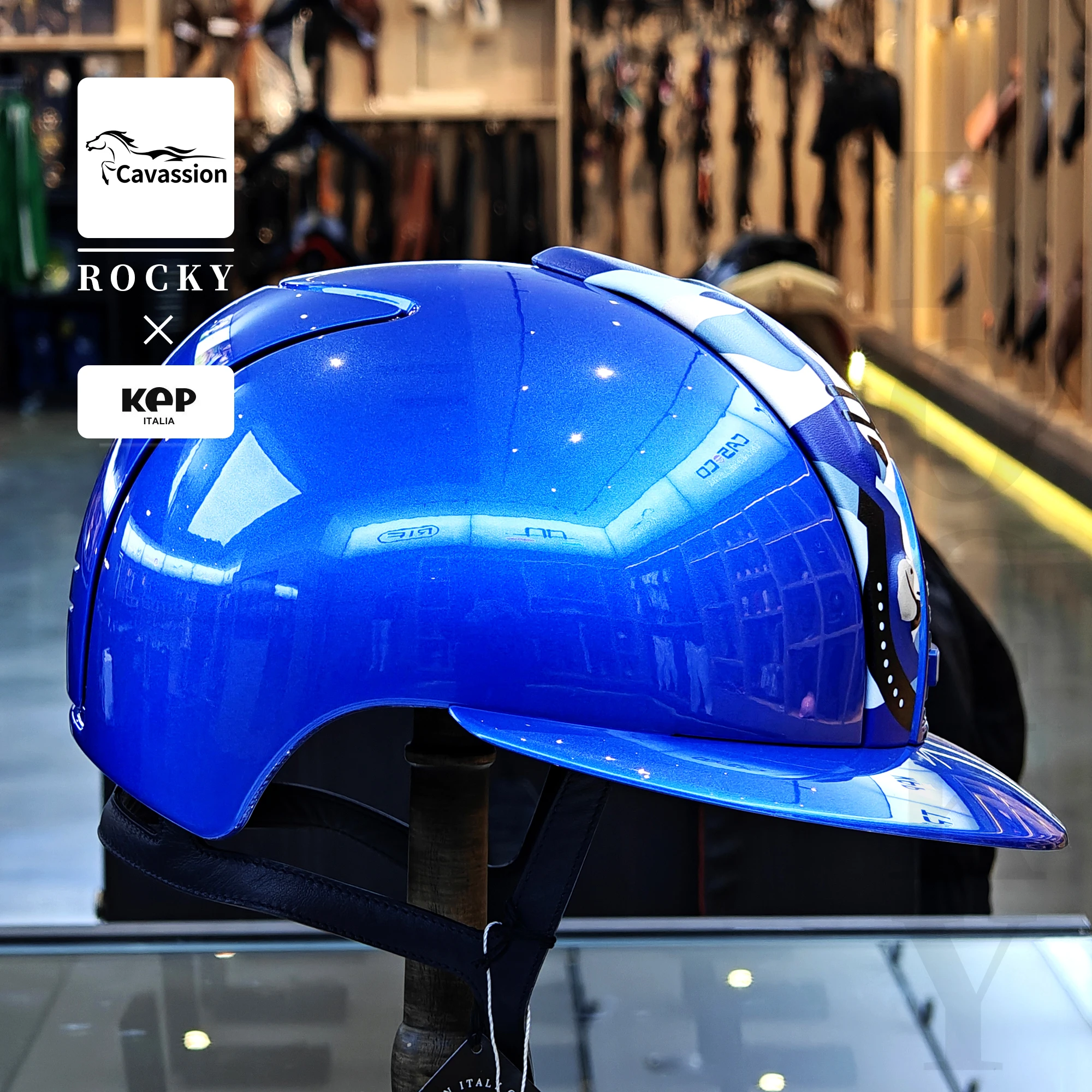 Włochy Kask jeździecki KEP Blue Pegasus z niebieskimi elementami 3D Decorative Horseback Lodge Gear 8101318