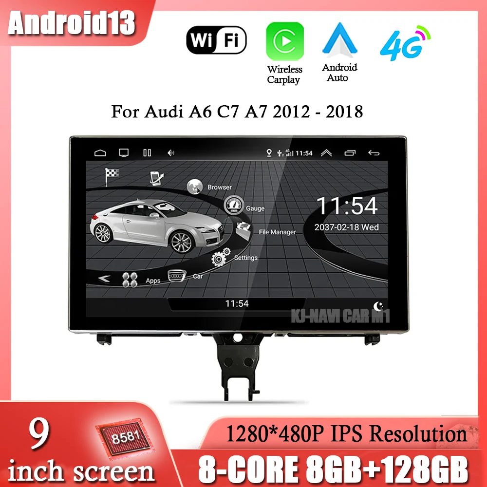 9 Inch Android 13 For Audi A6 C7 A7 2012 - 2018 Intelligent System Car Multimedia Stereo WIFI Carplay IPS Touch Screen GPS Navi