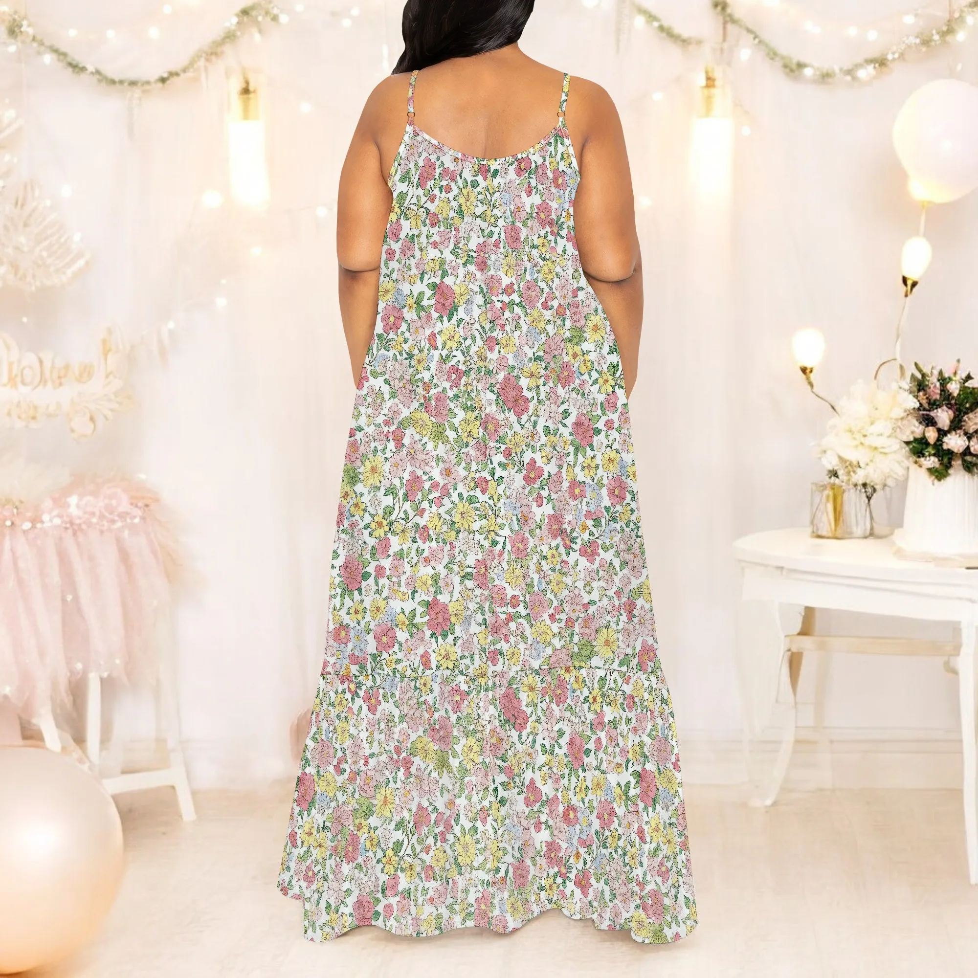 Women's Summer Dress 2025 Casual Floral Boho Maxi Dresses Sleeveless Spaghetti Strap Long Beach Sun Dresses