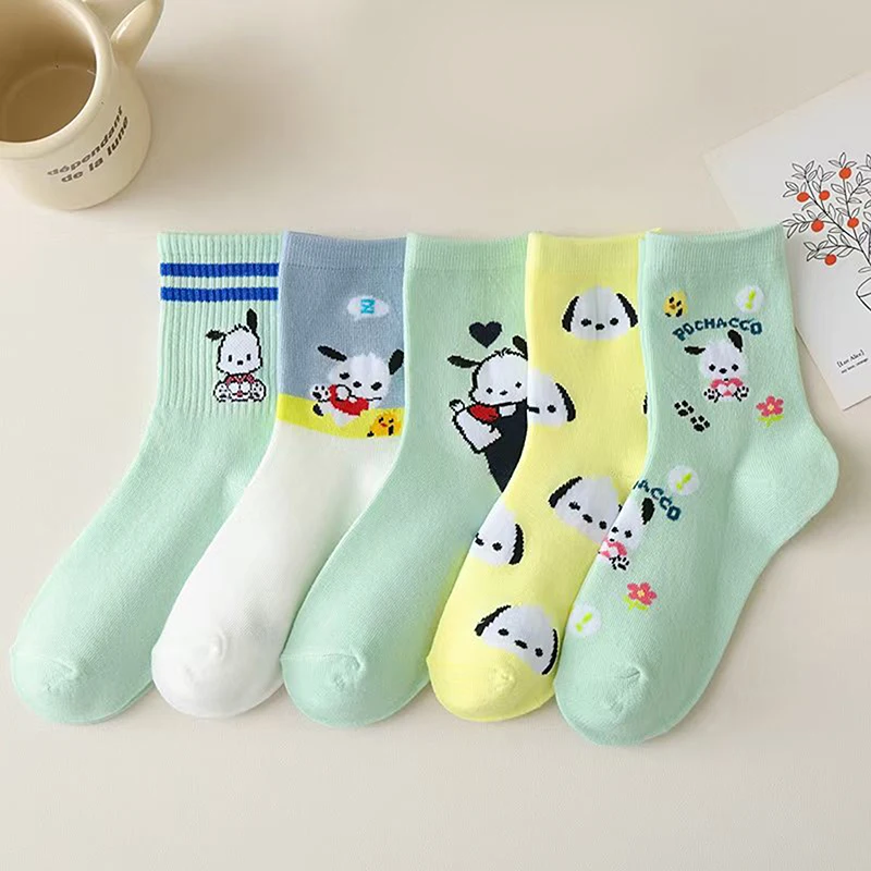 Kawaii Sanrio Cinnamoroll Socks Children's Girls Cartoon Pochacco Middle Tube Socks Calf Sock Student Socks