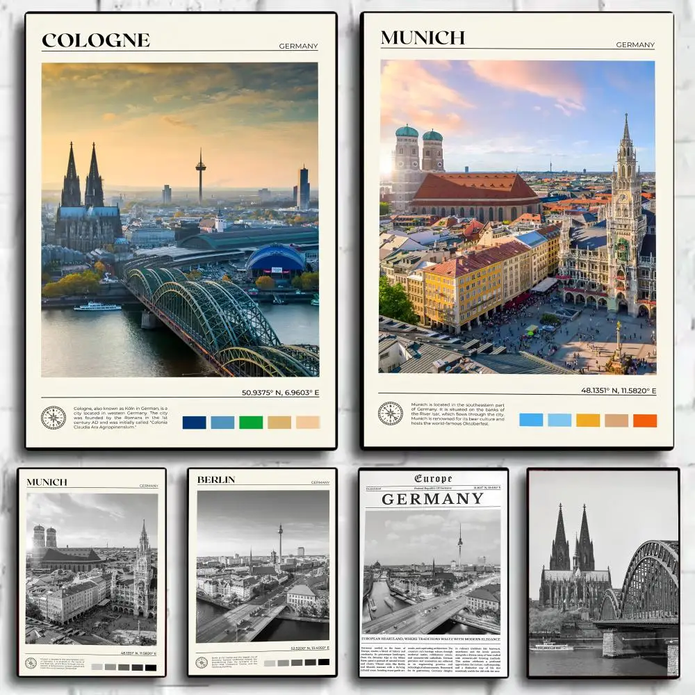 Germany scenery Fashion leisure Poster Living Bed Room Bar Hallway Sticky Wall Art Printing Waterproof Aesthetic Decor