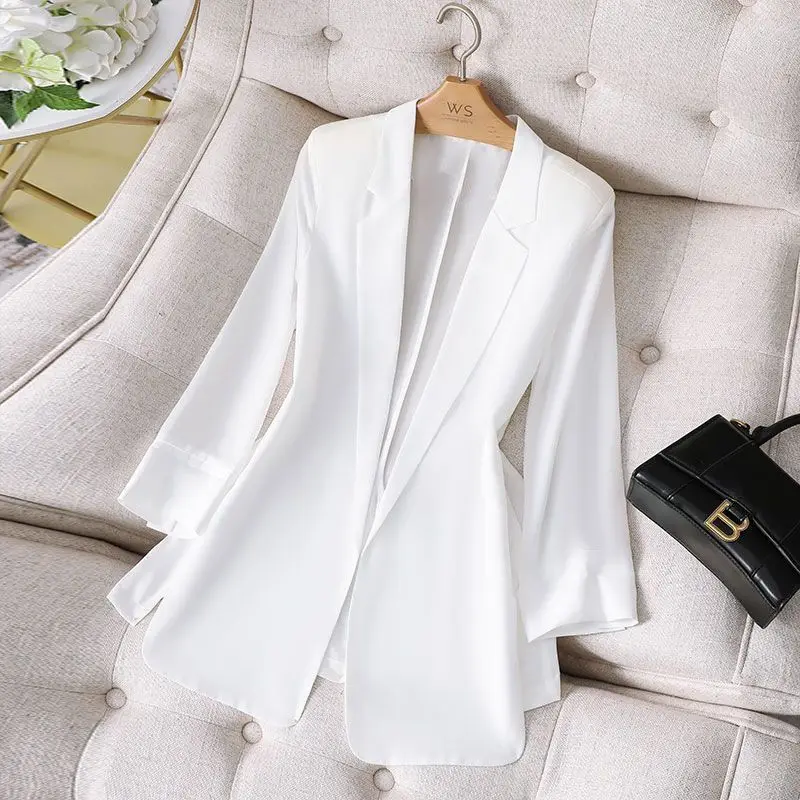 Solid Color Turn-down Collar Long Sleeves Thin Blazer Simple All-match Office Solid Breathable Coat Comfortable Summer