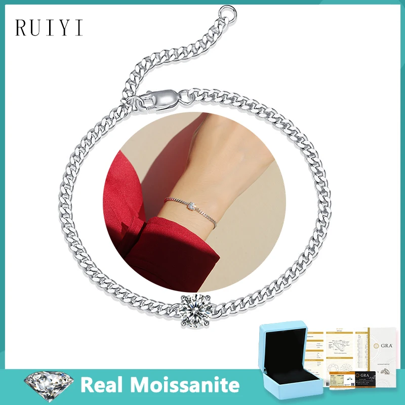 

Fashion Hip-hop 1-2ct D VVS1 Real Moissanite Diamond Bracelets For Women Men 925 Sterling Silver Cuban Chain Fine Jewelry Gifts