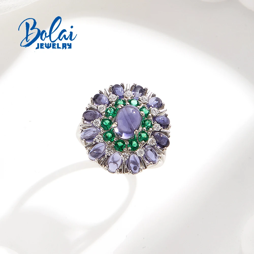 

Легкое роскошное женское кольцо из стерлингового серебра 925 пробы, натуральный иолит, овальные драгоценные камни, ювелирные изделия, женский подарок на годовщину премиум-класса