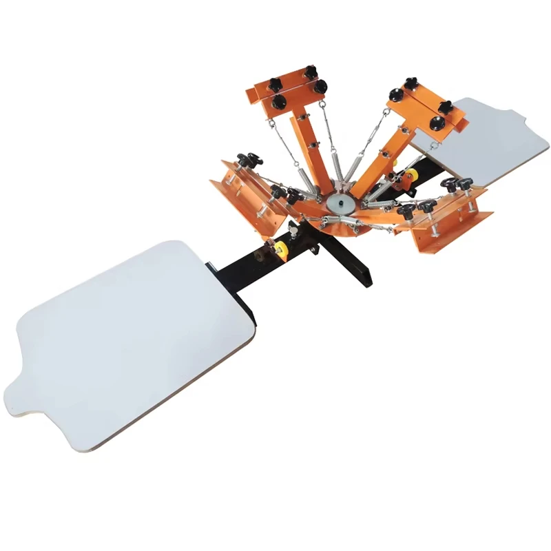 آلة طباعة الشاشة الحريرية تي شيرت دائري 4 ألوان 2 محطة طابعة شاشة يدوية