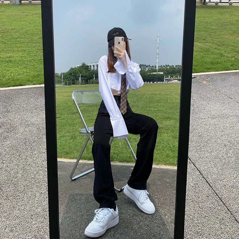 

Loose Women Casual Jeans Relaxed Fit High Waist Straight Leg Trousers for Women Fashionable Overalls Denim Pants for Ladies