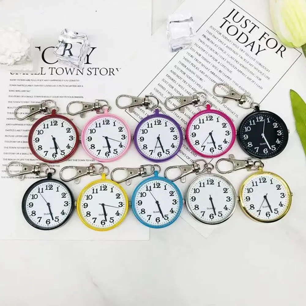Large Dial Quartz Pocket Watches Luminous Dots Keyring Hanging Watches Minimalist Design Small Round Couple Watch For Doctors