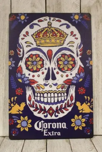 Corona Tin Sign Metal Skull Logo Beer Bar Mexican Restaurant Vintage Style Ad C