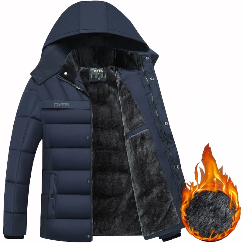 

Hot Mens Thick Warm Hooded Winter Windproof Parkas Polyester Cotton Padding Wool Liner Jackets Coats