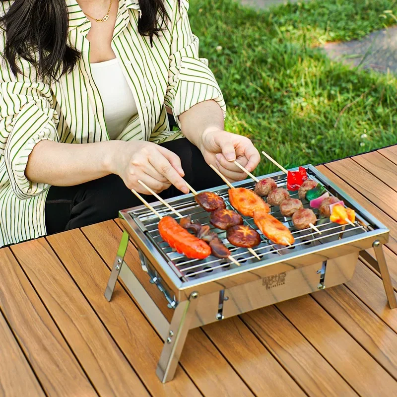 

Outdoor Stainless Steel BBQ Grill Folding Stove Camping Picnic Stove Portable Folding Cooking Charcoal Stove Barbecue Utensils