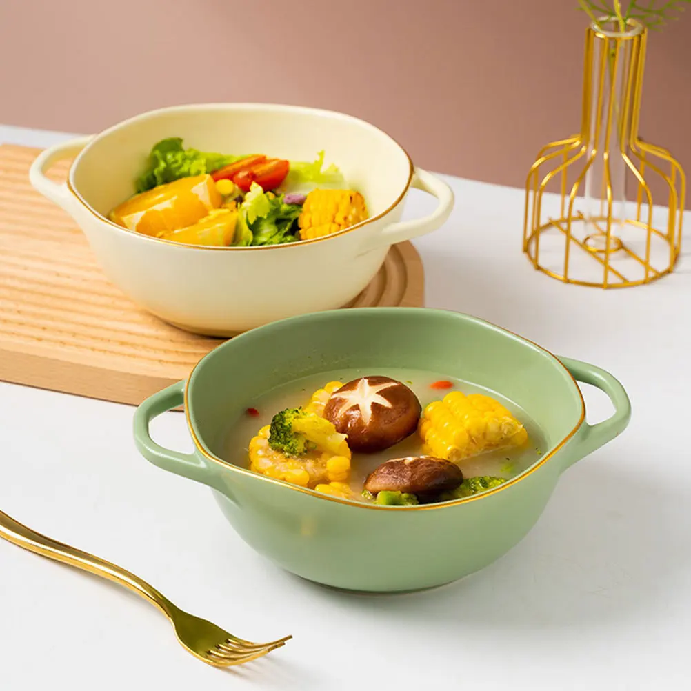 

Mixing Bowls Baking Bowls Salad Ceramic Bowl Soup Serving Dish Double Handle Baking Bowl