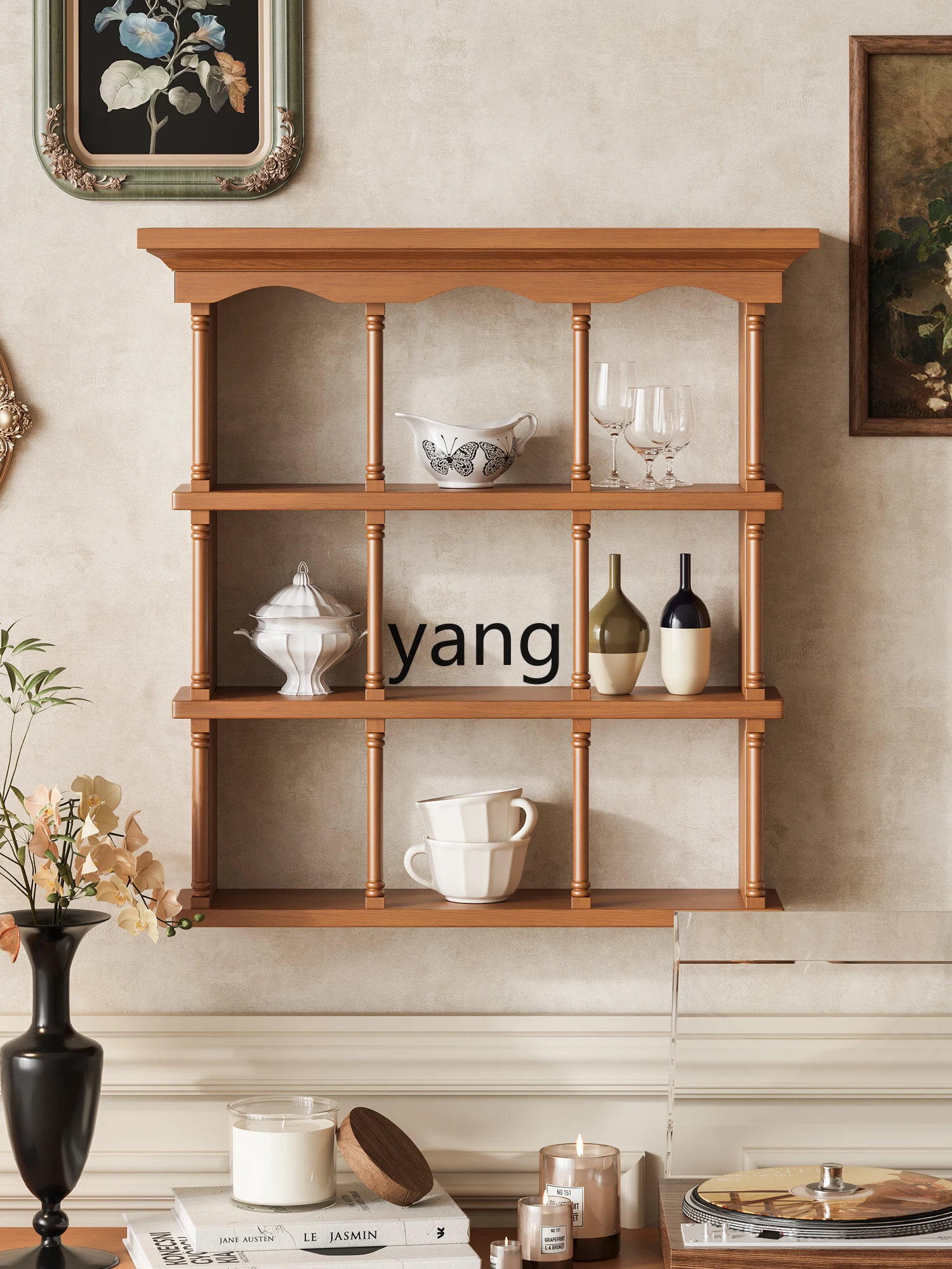 LH solid wood simple design Jiugongge cup holder living room kitchen shelf can be hung creative