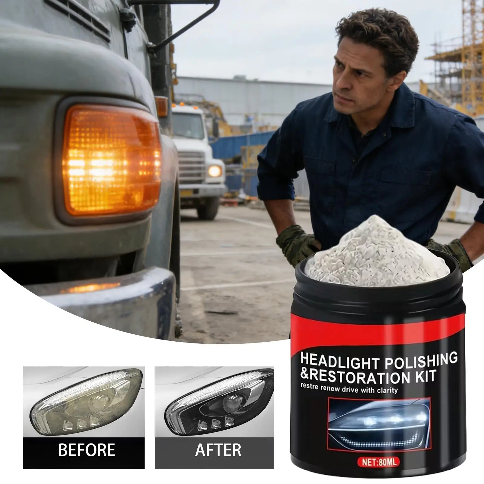 80ml Multifunctional Glass Scratch Removal Polishing Powder Headlight Restoration Kit for Car Vehicles Automotive Truck SUV