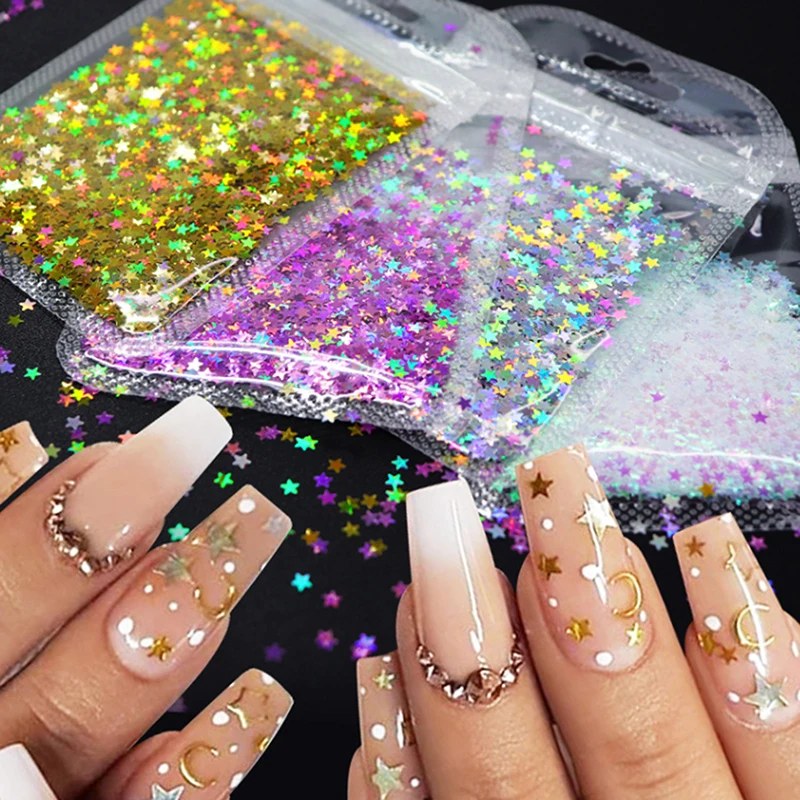 Mix Star Shape 3mm Star Bling Colour Holographic Laser Nail Glitter For Nail Art Nail Charm Decoration Accessories