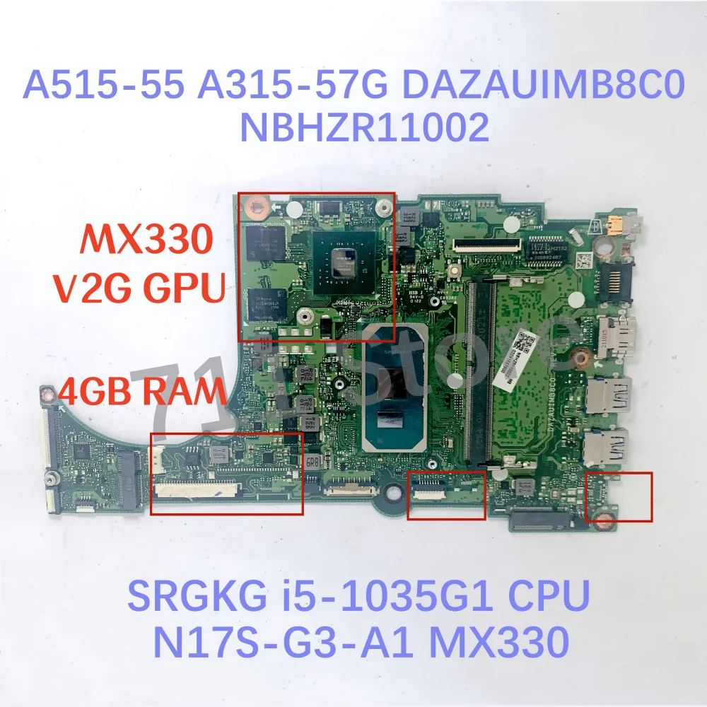 

Материнская плата DAZAUIMB8C0 для ноутбуков Acer Aspire A515-55 A315-57G с процессорами i3 i5 i7-10-го поколения, 4 ГБ ОЗУ, видеокартой MX330 V2G / UMA, 100% протестировано, в хорошем состоянии.