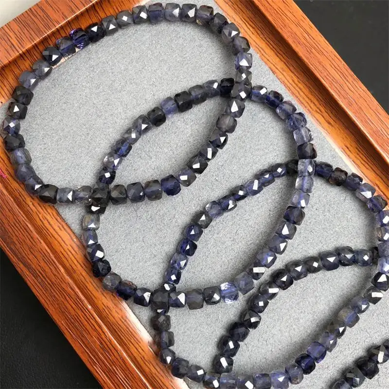 4MM Natural Cordierite Cube Bracelet Crystal Reiki Healing Stone Fashion Jewelry Gift For Women Men 1PCS