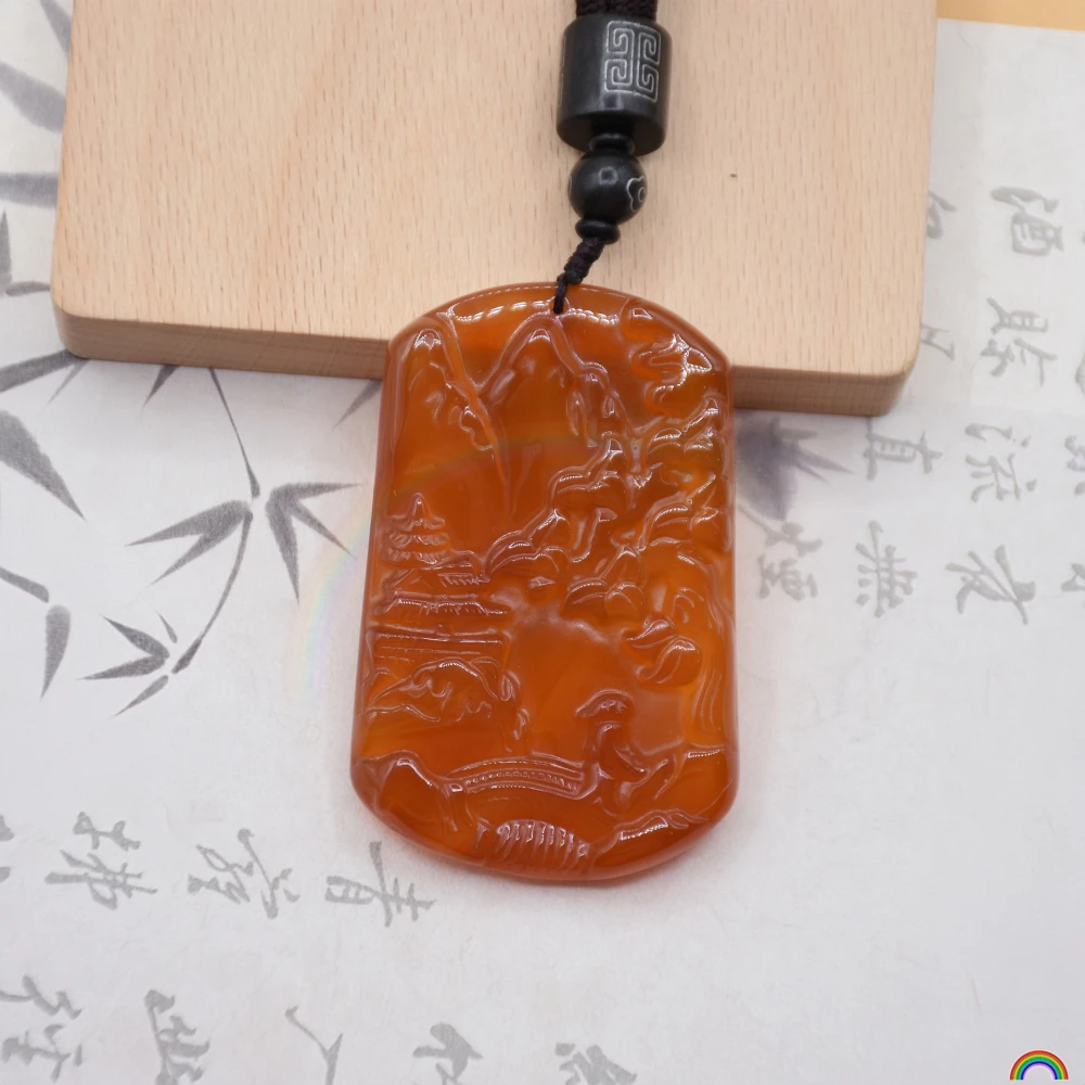 Natural Agate Landscape Pendant, Colorful and Comfortable, Jade Pendant, Sweater Chain, Rwbuy Brand Design