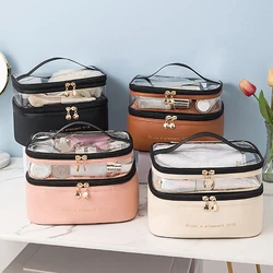 2024 Waterproof PVC Women Cosmetic Bag Portable Traveling Leather Toiletries Big Capacity Travel Makeup Organizer