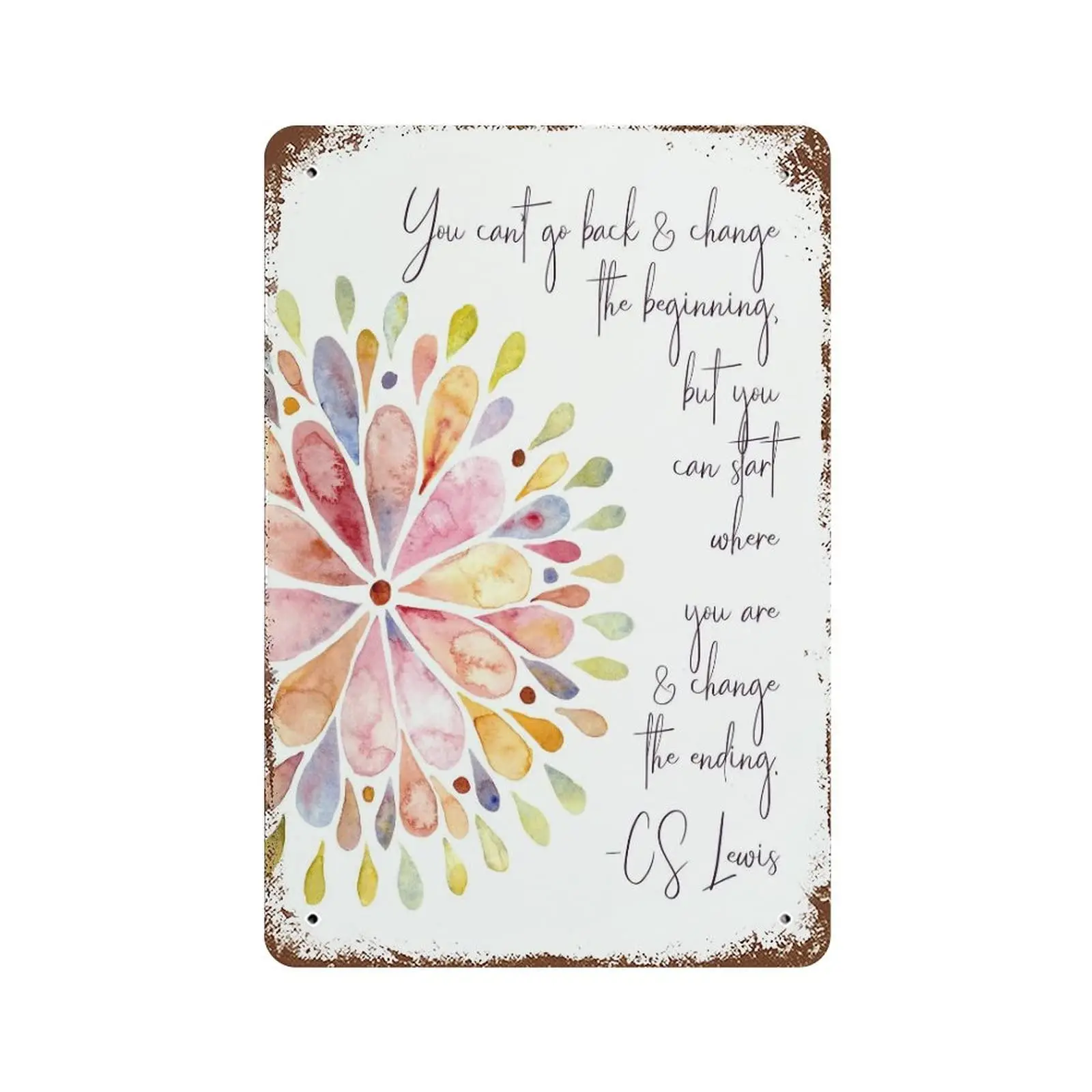 You Can't Go Back & Change The Beginning, But You Can Start Where You are and Change The Ending Vintage Tin Sign Best Bi