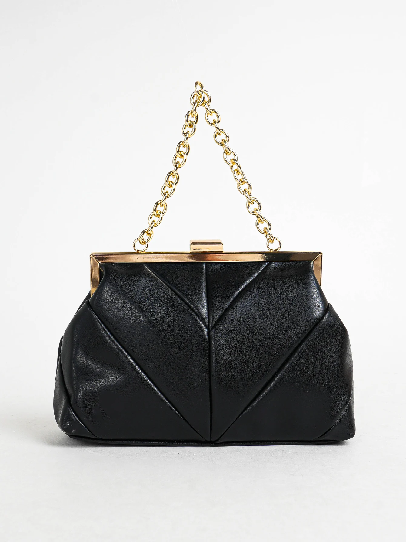 1 PC Matallic PU Leather Elegant Pleated Kiss-Lock Closure Evening Bag,Shinny Metal Chain Holder Frame Cross Body Clutch Bag,Kis