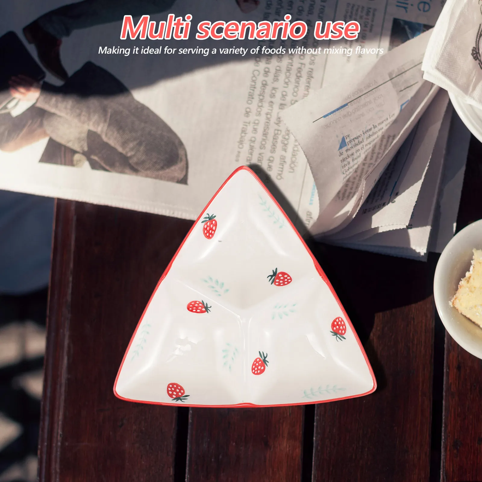 Cute Strawberry Pattern Ceramic Triangular Separated Plate Creative Breakfast Serving Dish Divided Snack Appetizer Porcelain