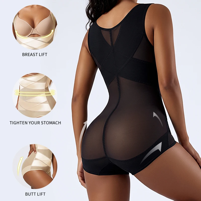 Open Bust Shapewear Bodysuit for Women Tummy Control Waist Cincher X-Shaped Compression Butt Lifter Adjustable Crotch Snaps