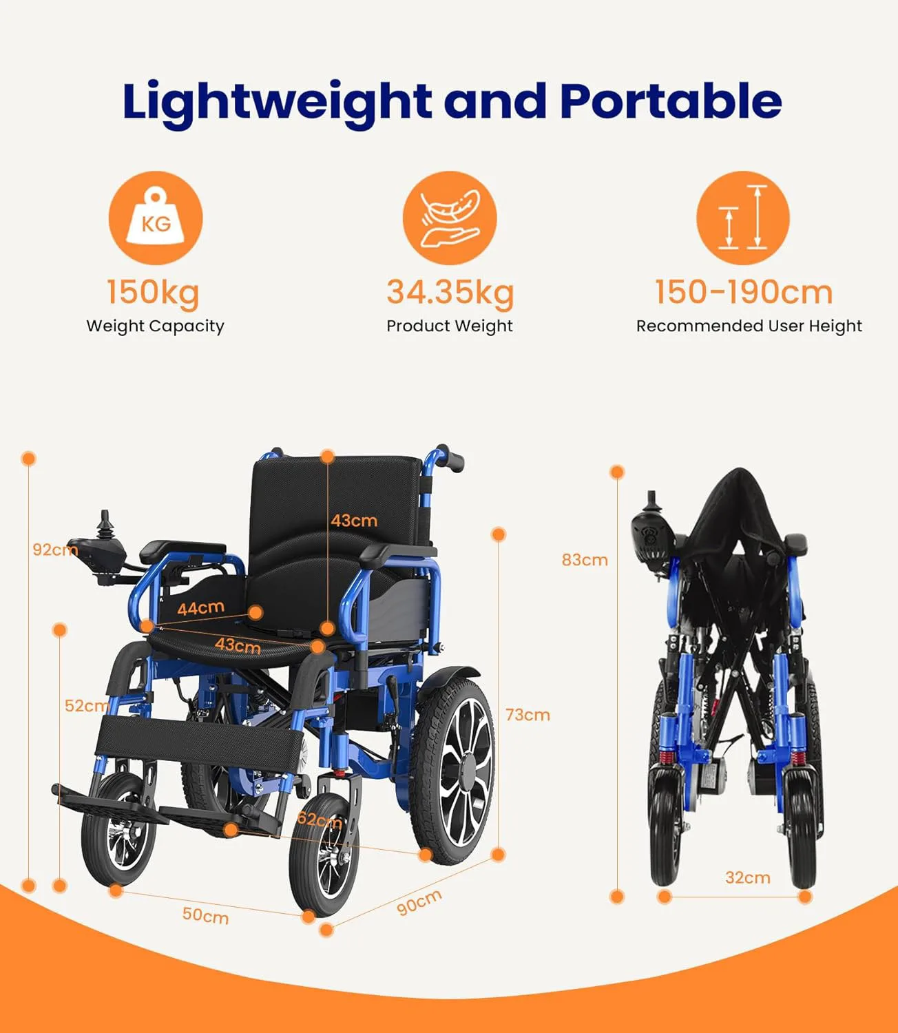 Elektrischer Faltbarer Leichter Rollstuhl bis 150kg 30km Outdoor mit 40cm Gummireifen Tragbarer Reise-Elektrorollstuhl – Detail 5