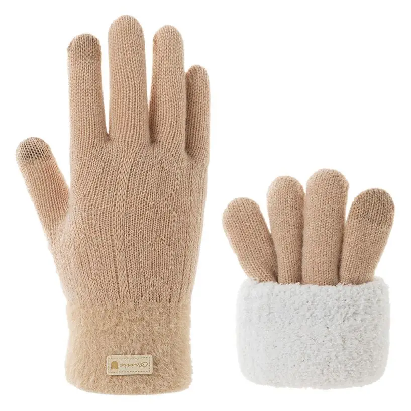 الشتاء قفازات شاشة اللمس النساء الرجال الدافئة تمتد محبوك القفازات كامل فنجر Guantánamo المرأة الكروشيه Luvas سميكة #5