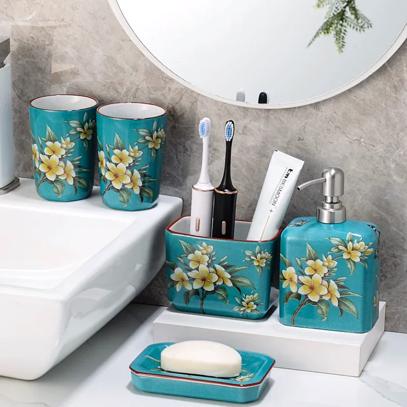 Bathroom Decoration Accessories, Toothbrush Holder, Shampoo Bottle, Soap Box, Ice Cracked Glaze Ceramic Soap Dispenser, Gift