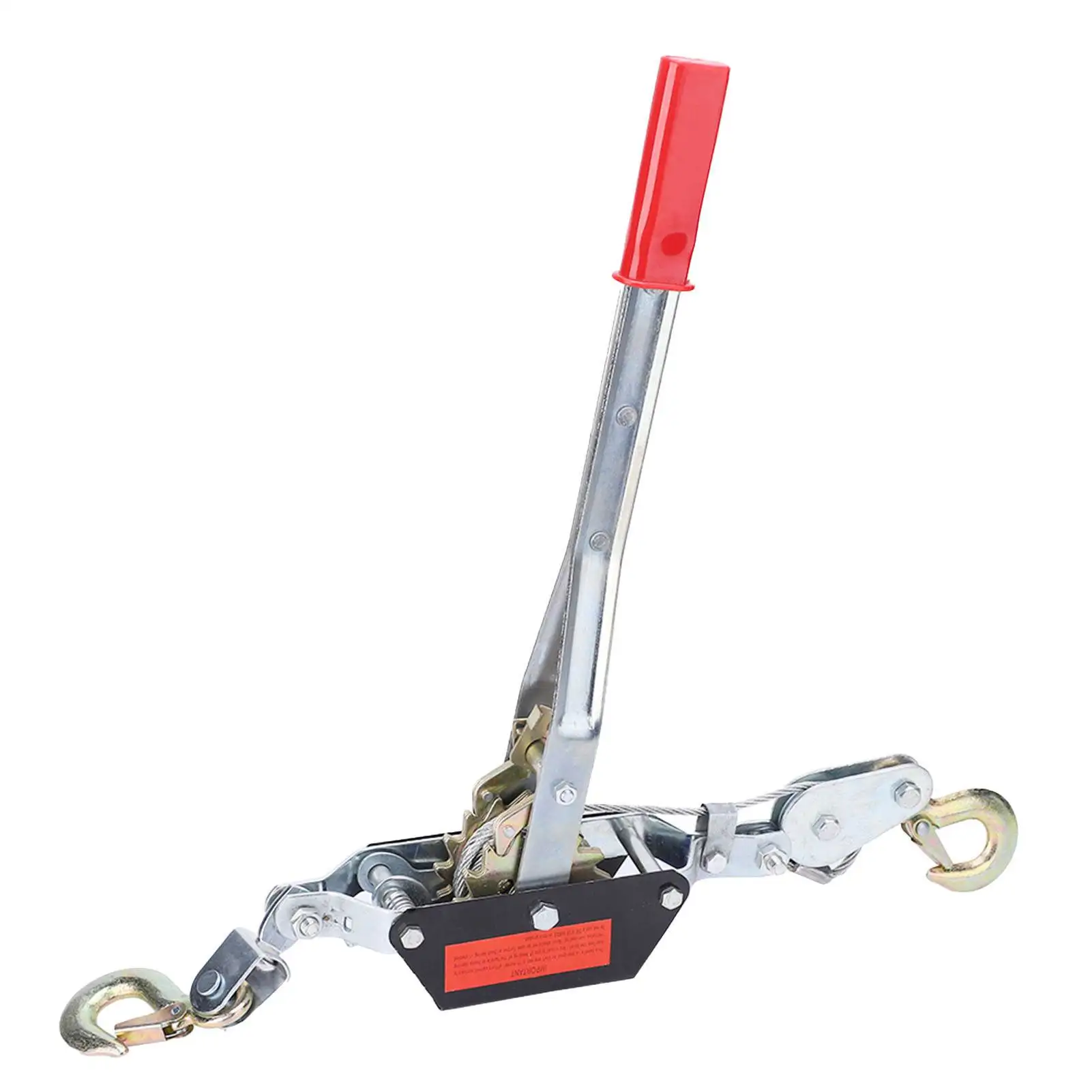 1Pcs 2 Ton Wire Rope Puller Hardened Heavy Duty Steel Double Hook Hand Power Puller Padded Grip Galvanized Iron Tighten Tool
