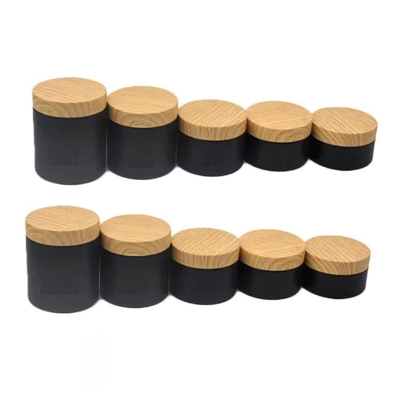 24Pcs Empty Plastic Facial Cream Jar False Wood Lid 100g120g150g200g250g Frost Black Cosmetic Pot Wide Mouth Refillable Bottles